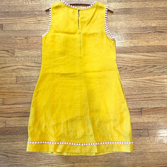 Boden Romaine Linen Pom-Pom Shift Dress Tuscan Sun Mustard Yellow Sz US 6 UK 10 - Picture 2 of 11